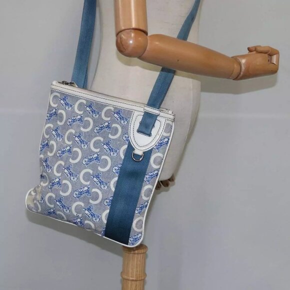 CELINE C Sulky Shoulder Bag Coated Canvas Blue Auth - Picture 1 of 16
